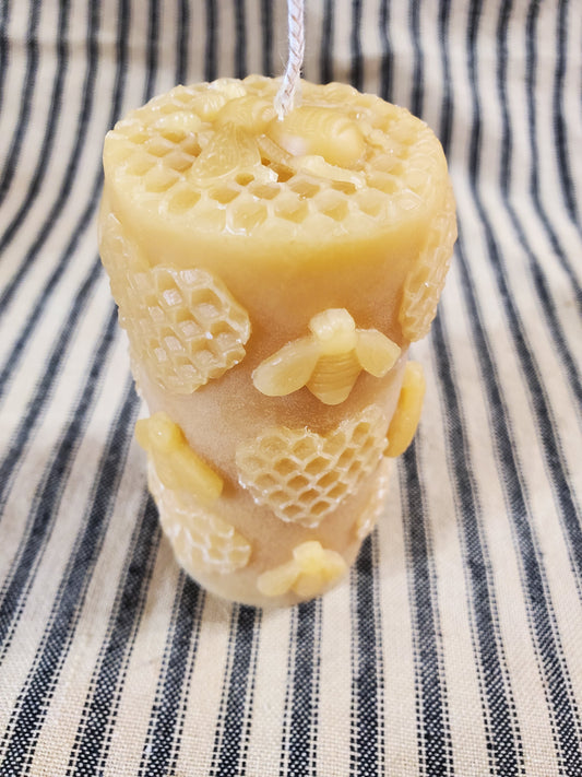 Bee Heart Beeswax Candle 4" Tall X 2" Wide