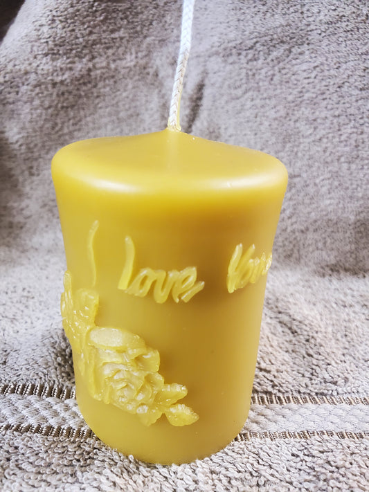 I Love You Beeswax Candle (3"x2")